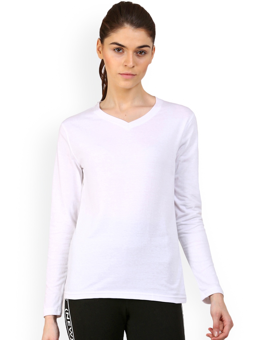 

appulse Women White Solid V-Neck T-shirt