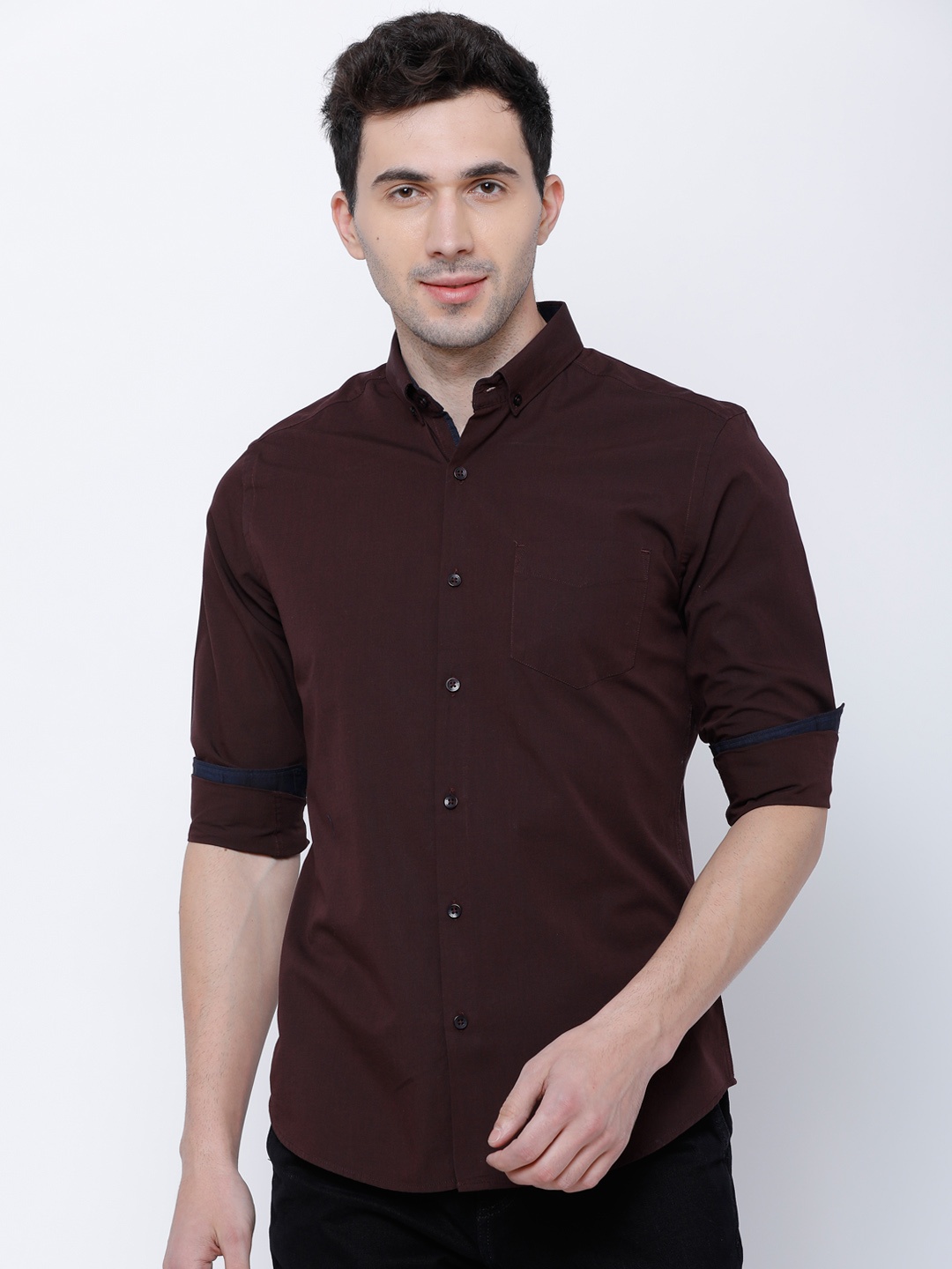 

Black coffee Men Maroon Slim Fit Solid Casual Shirt