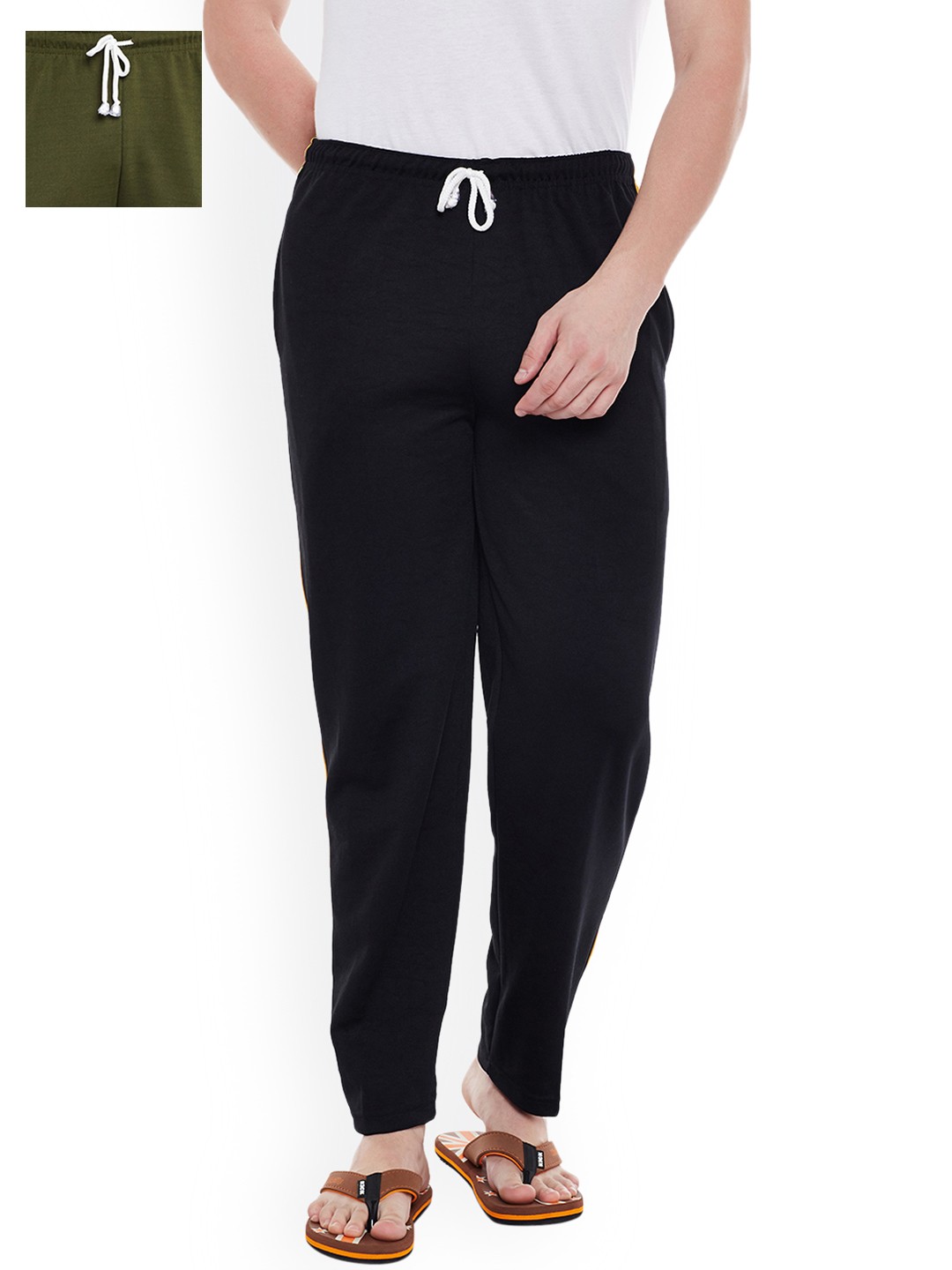 

VIMAL JONNEY Men Pack of 2 Lounge Pants D6BLK_D6OLV_02, Black