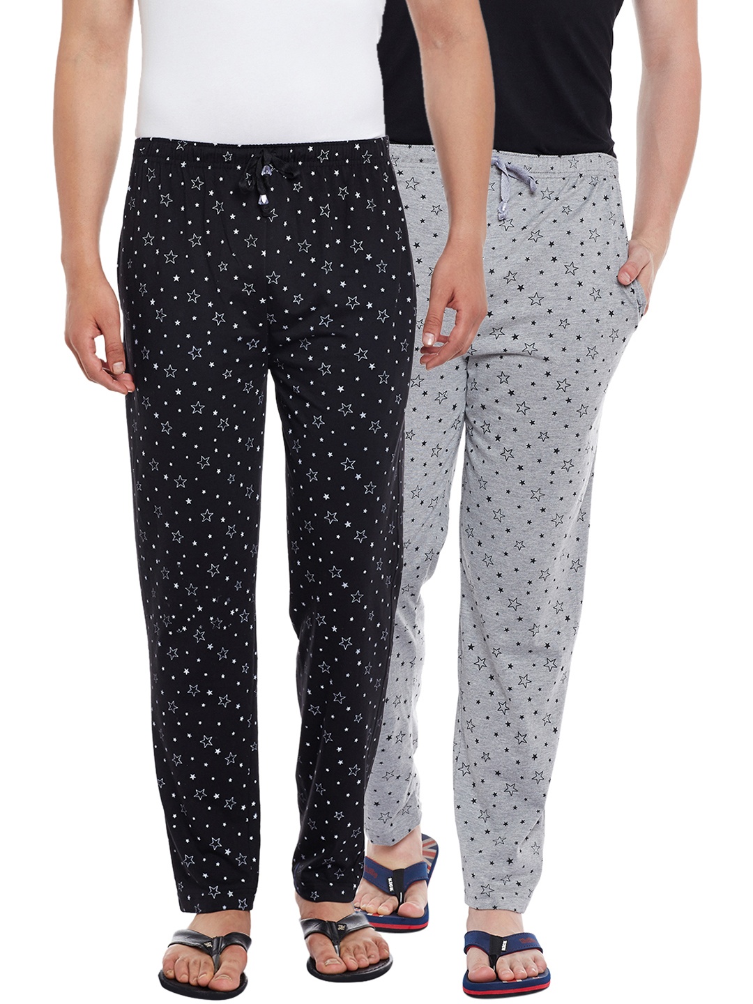 

VIMAL JONNEY Men Pack Of 2 Track Pants D1-1PRTMLG-1PRTBLK, Grey melange