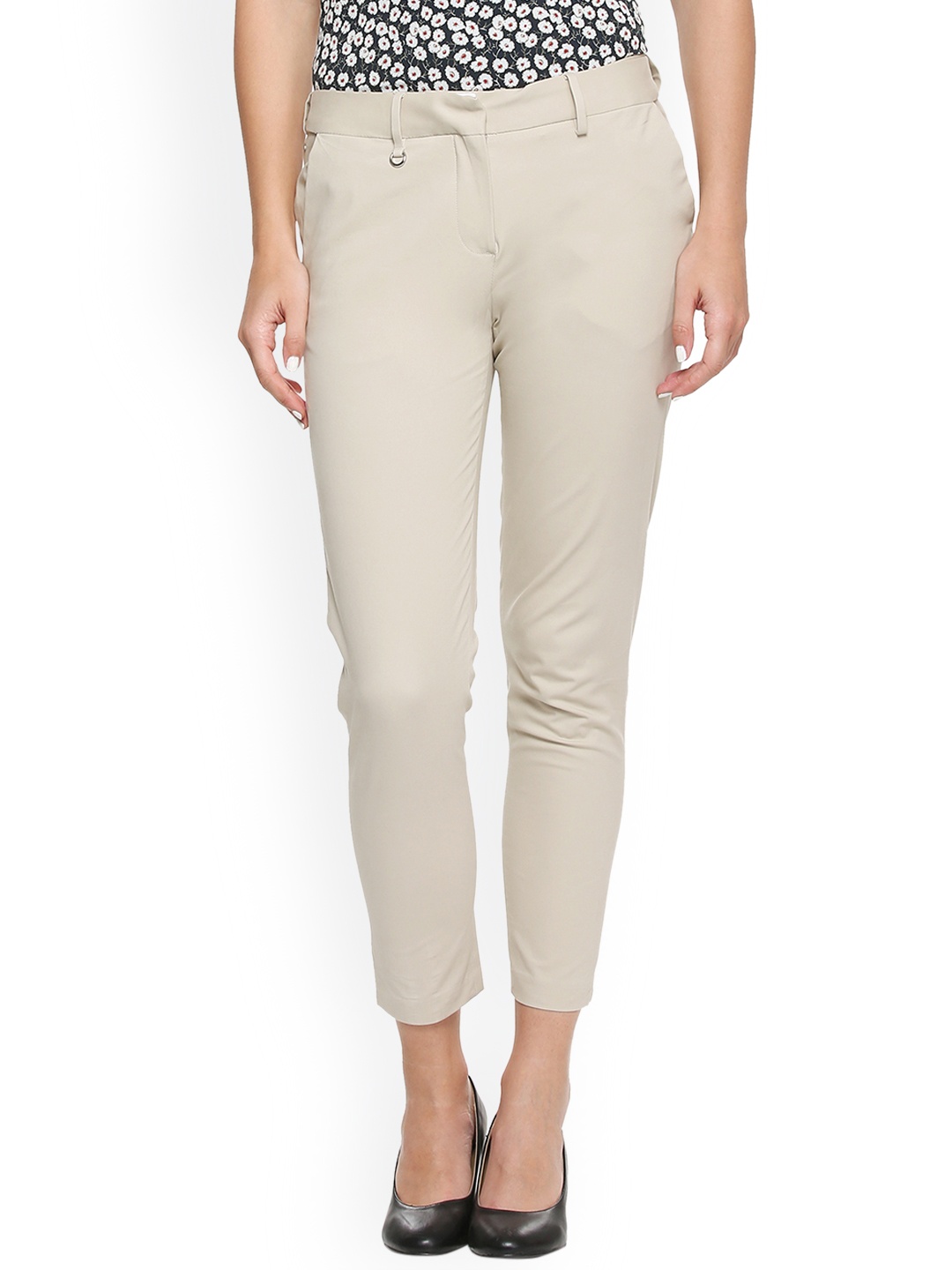 

Allen Solly Woman Beige Slim Fit Solid Regular Trousers