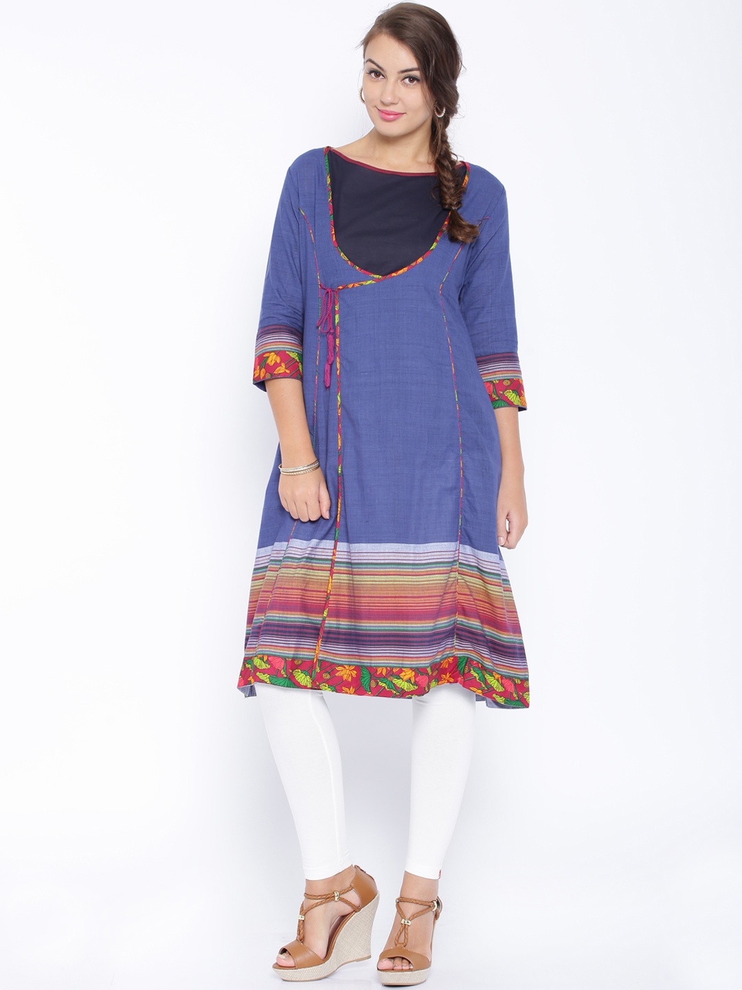 

Vishudh Blue Solid Angrakha Kurta with Top