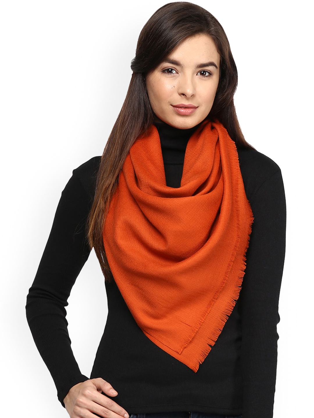 

SHINGORA Women Orange Solid Woollen Shawl