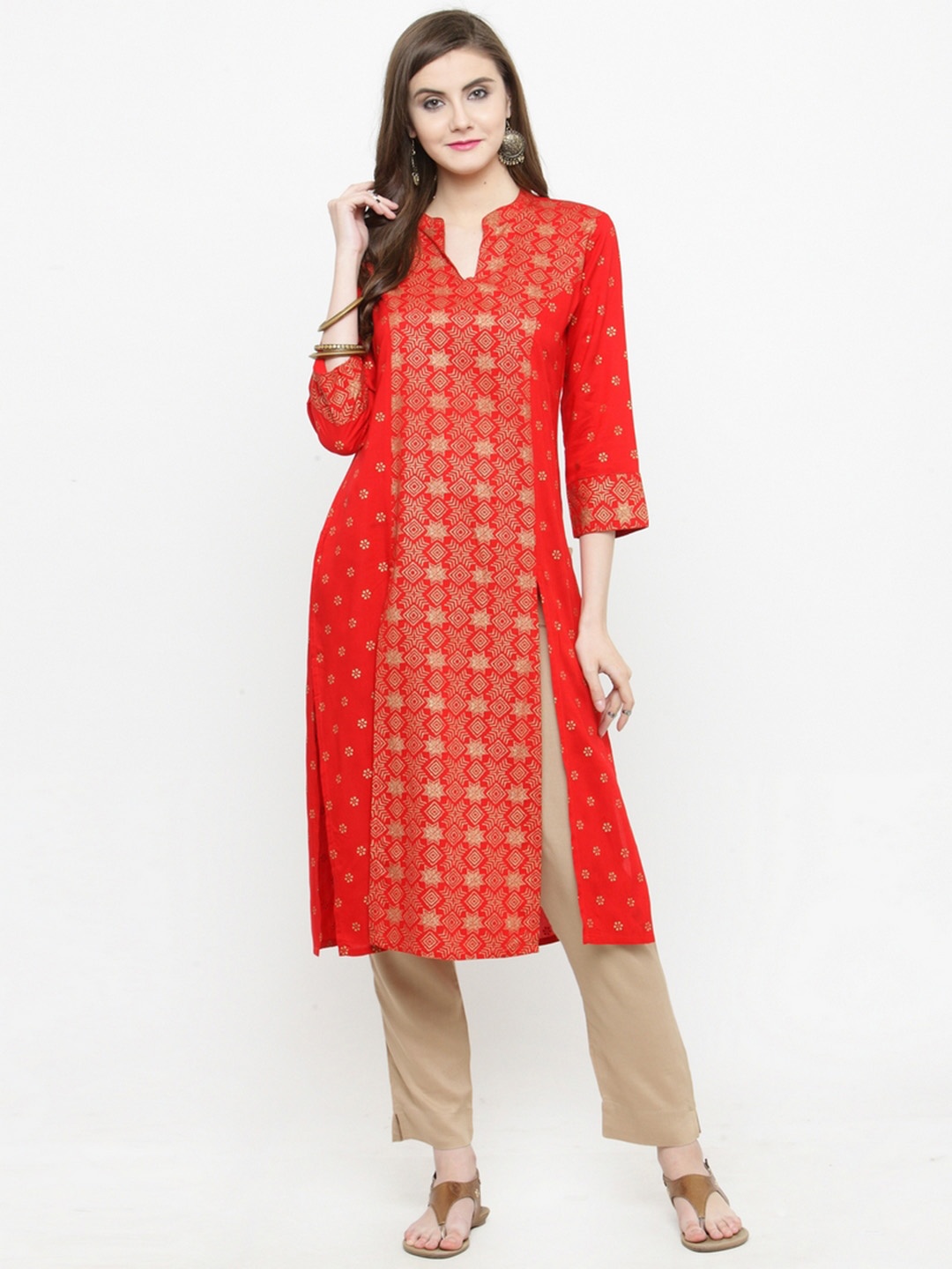 

Varanga Women Orange Printed Straight Kurta