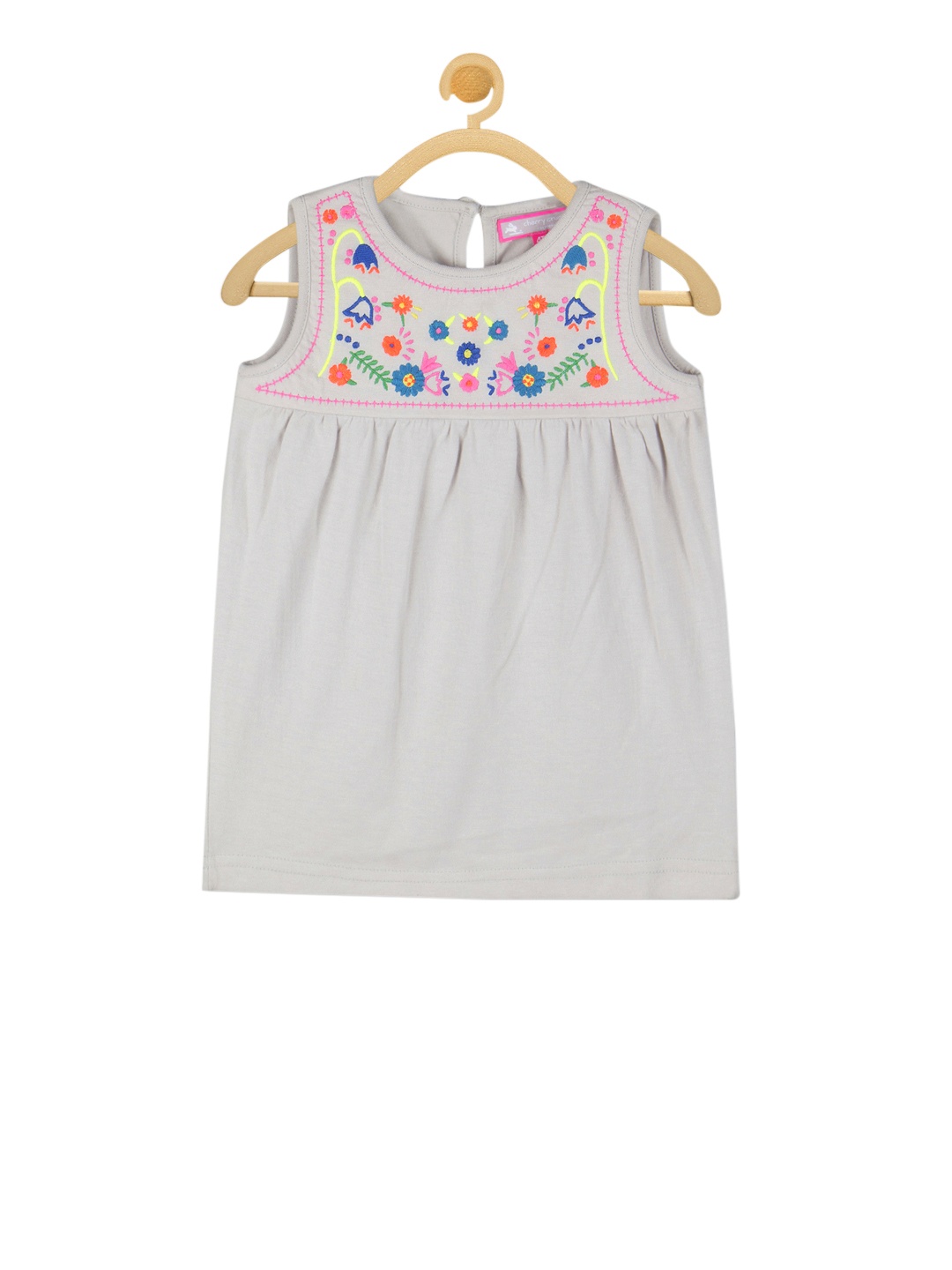 

Cherry Crumble Girls Grey Embroidered Pure Cotton Top