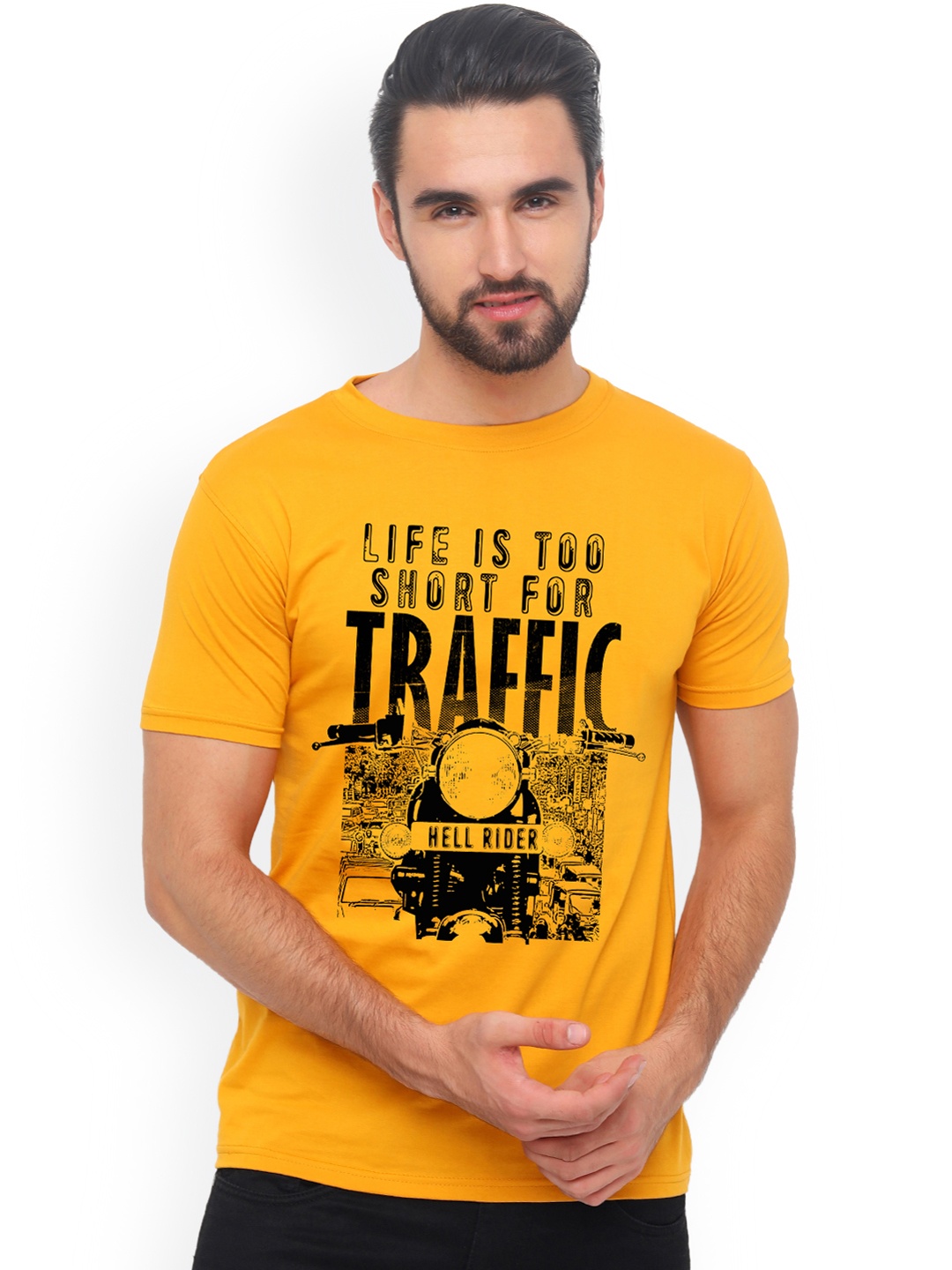 

Bushirt Men Mustard Printed Round Neck T-shirt