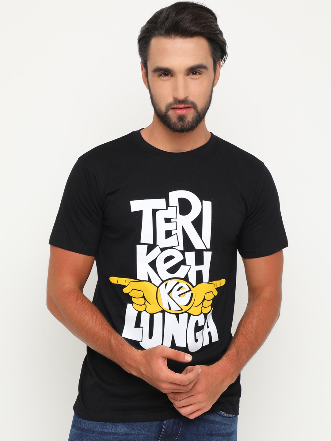 

Bushirt Men Black Printed Round Neck T-shirt