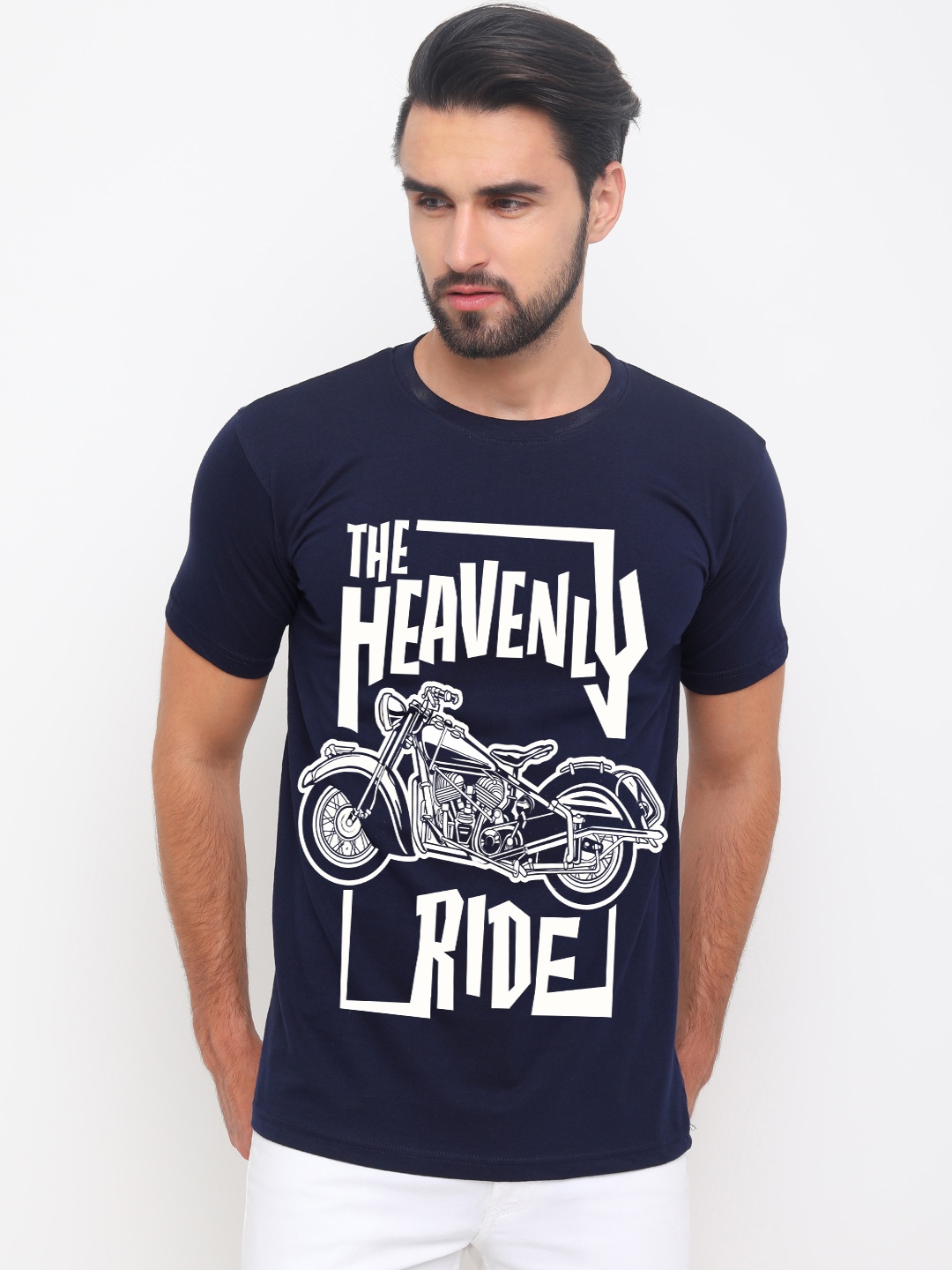 

Bushirt Men Navy Blue Printed Round Neck T-shirt