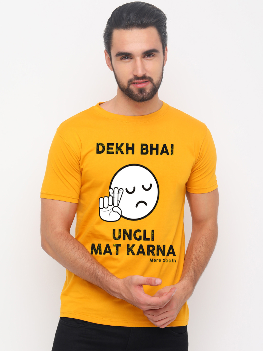 

Bushirt Men Mustard Printed Round Neck T-shirt