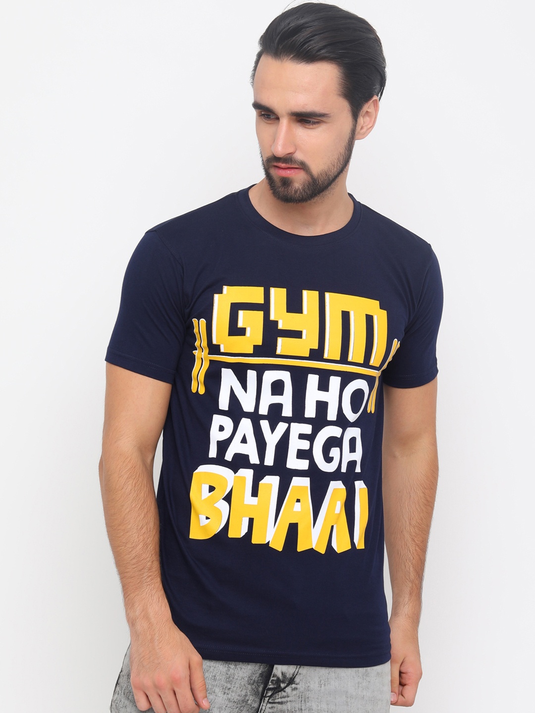

Bushirt Men Navy Blue Printed Round Neck T-shirt