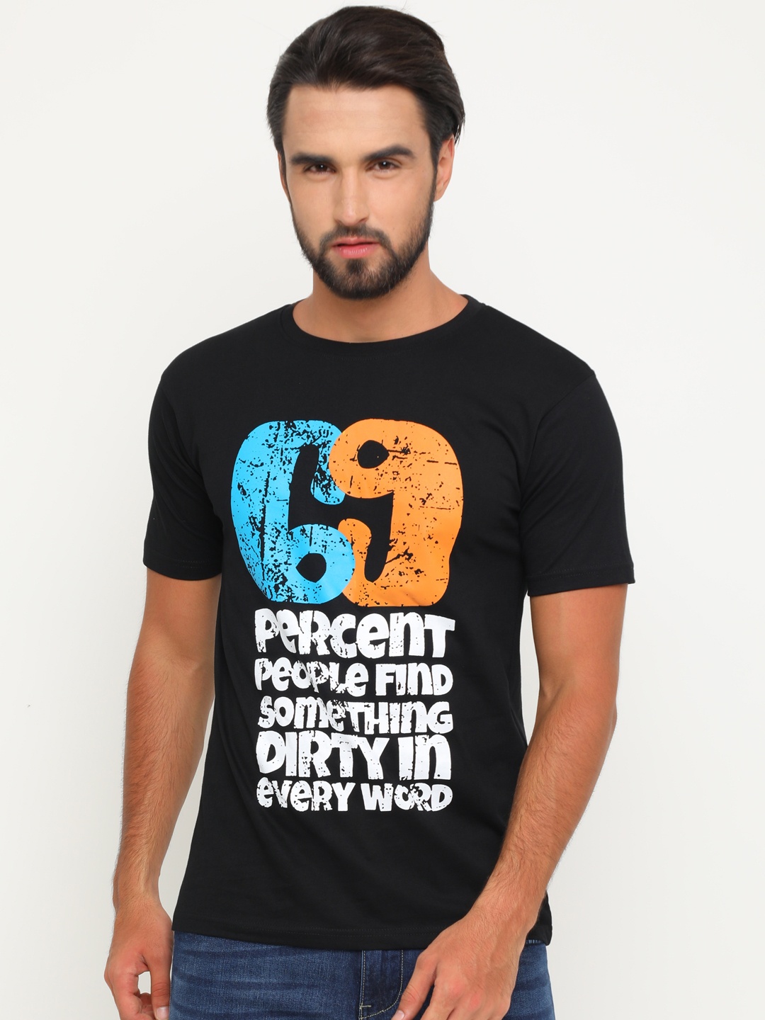 

Bushirt Men Black Printed Round Neck T-shirt