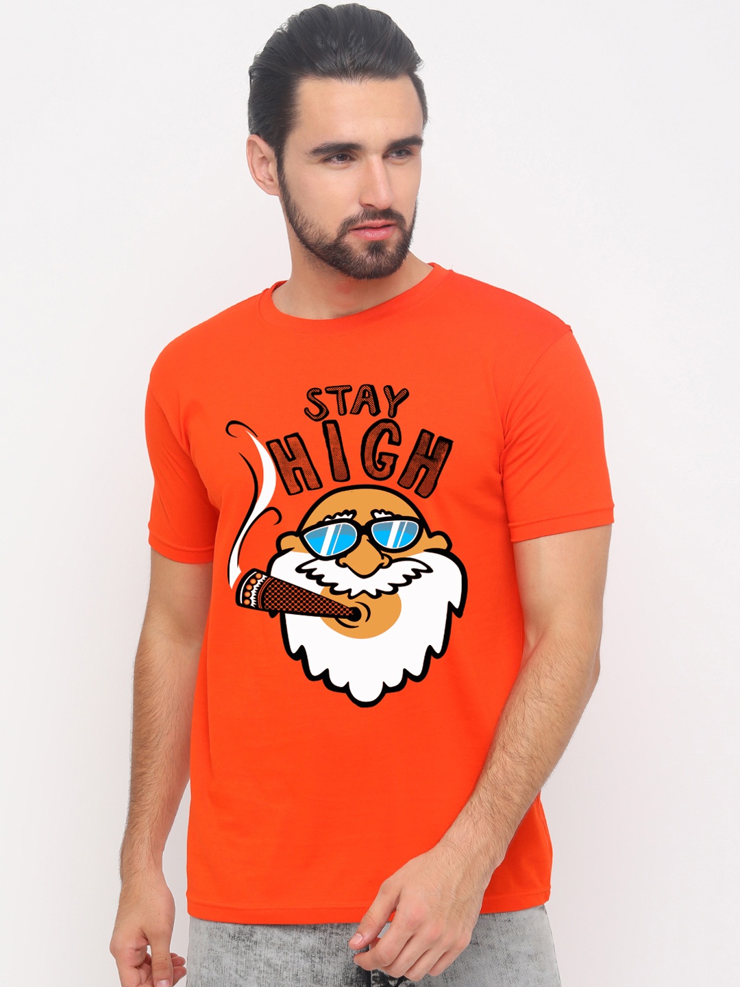 

Bushirt Men Orange Printed Round Neck T-shirt