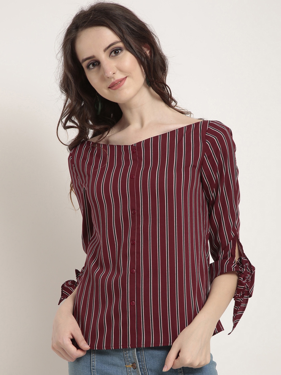 

RARE Women Maroon Striped Top