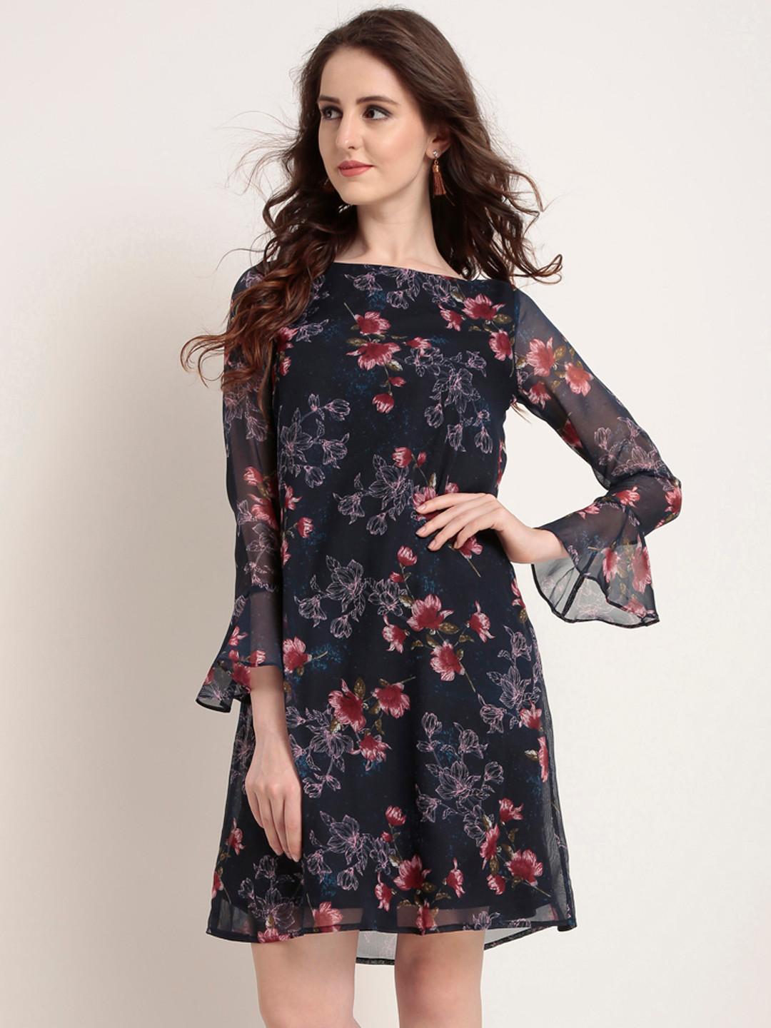 

RARE Women Navy Blue Printed A-Line Dress