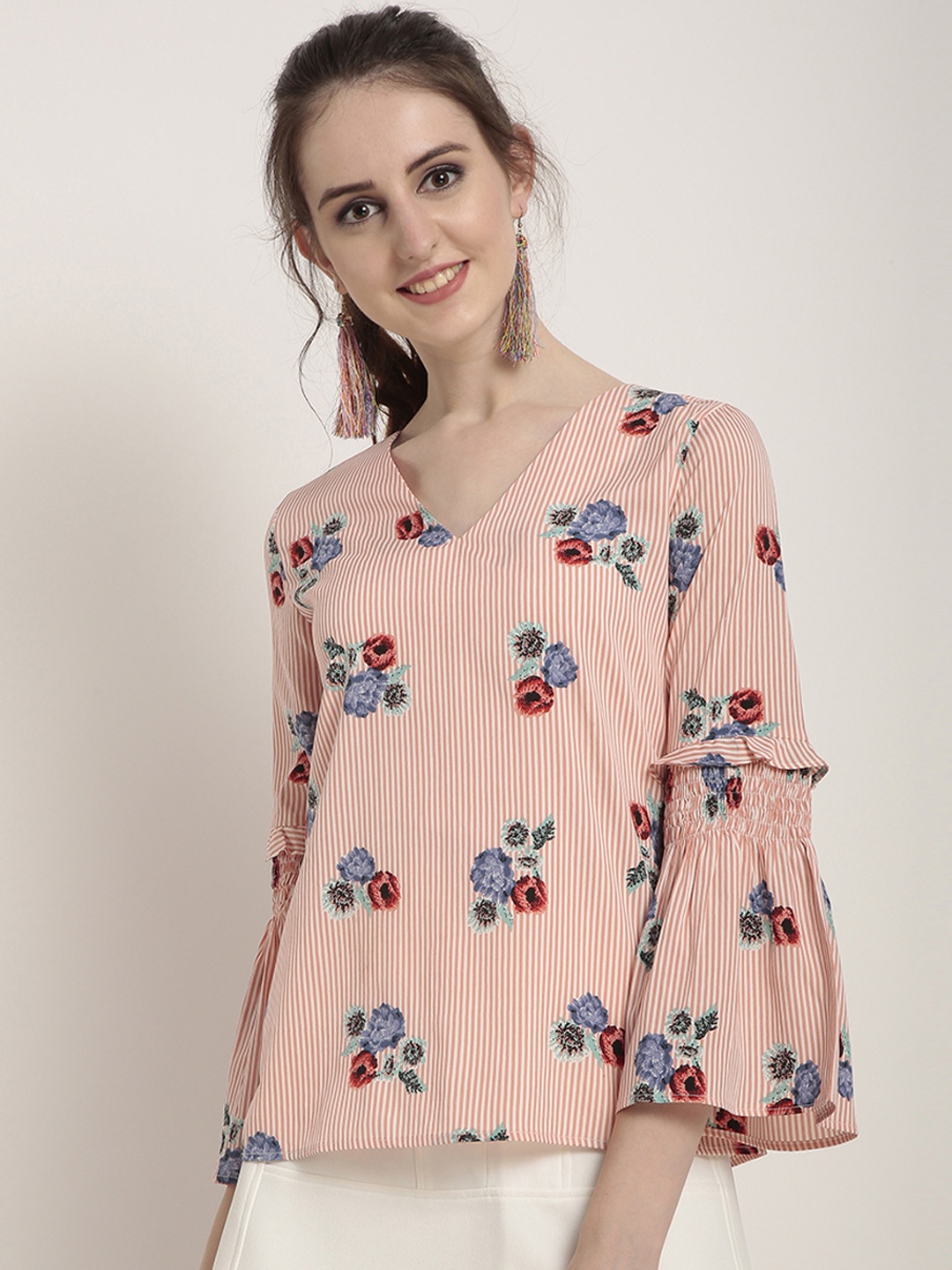 

RARE Women Orange Printed A-Line Top