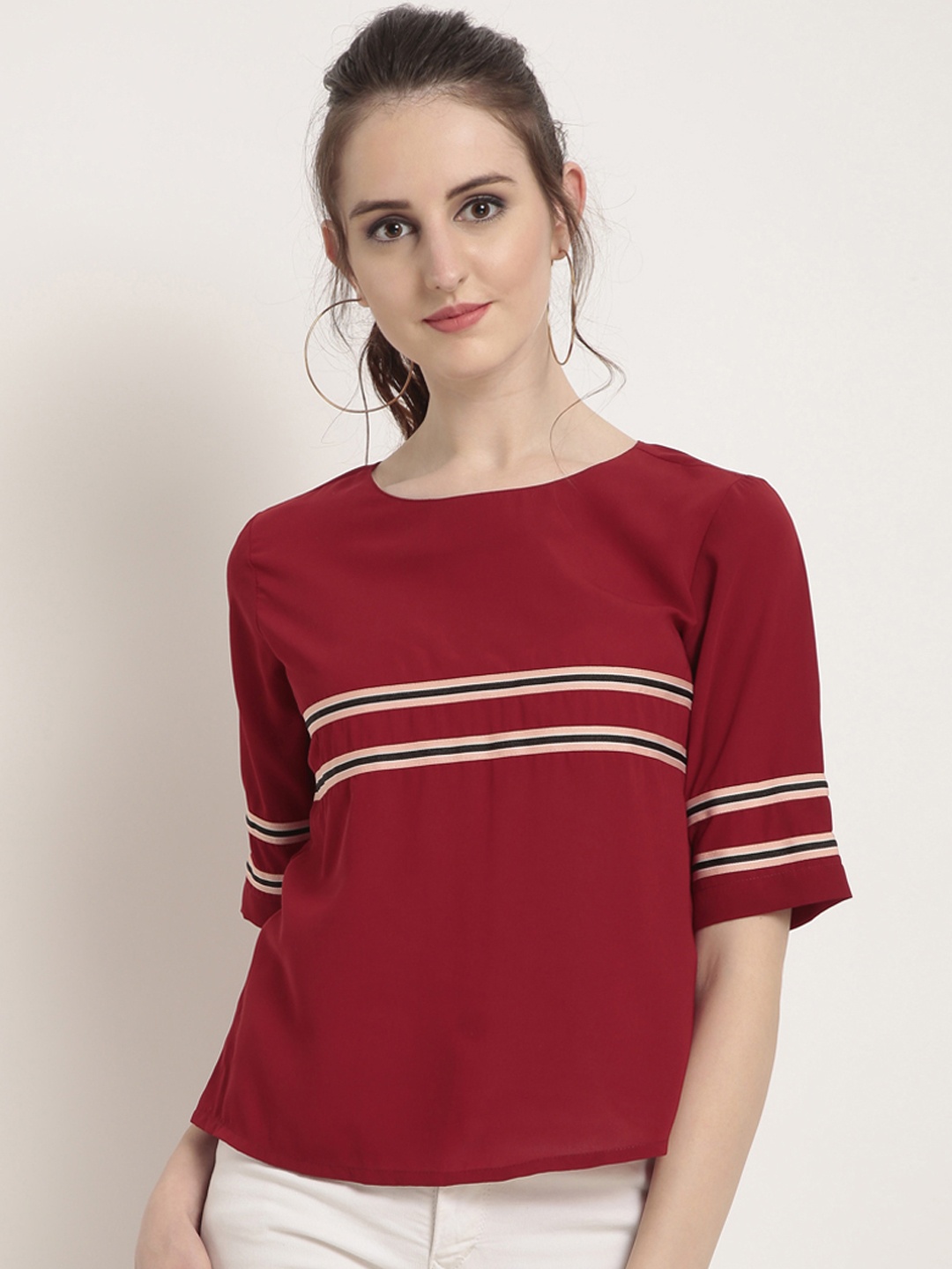 

RARE Women Maroon Striped Top