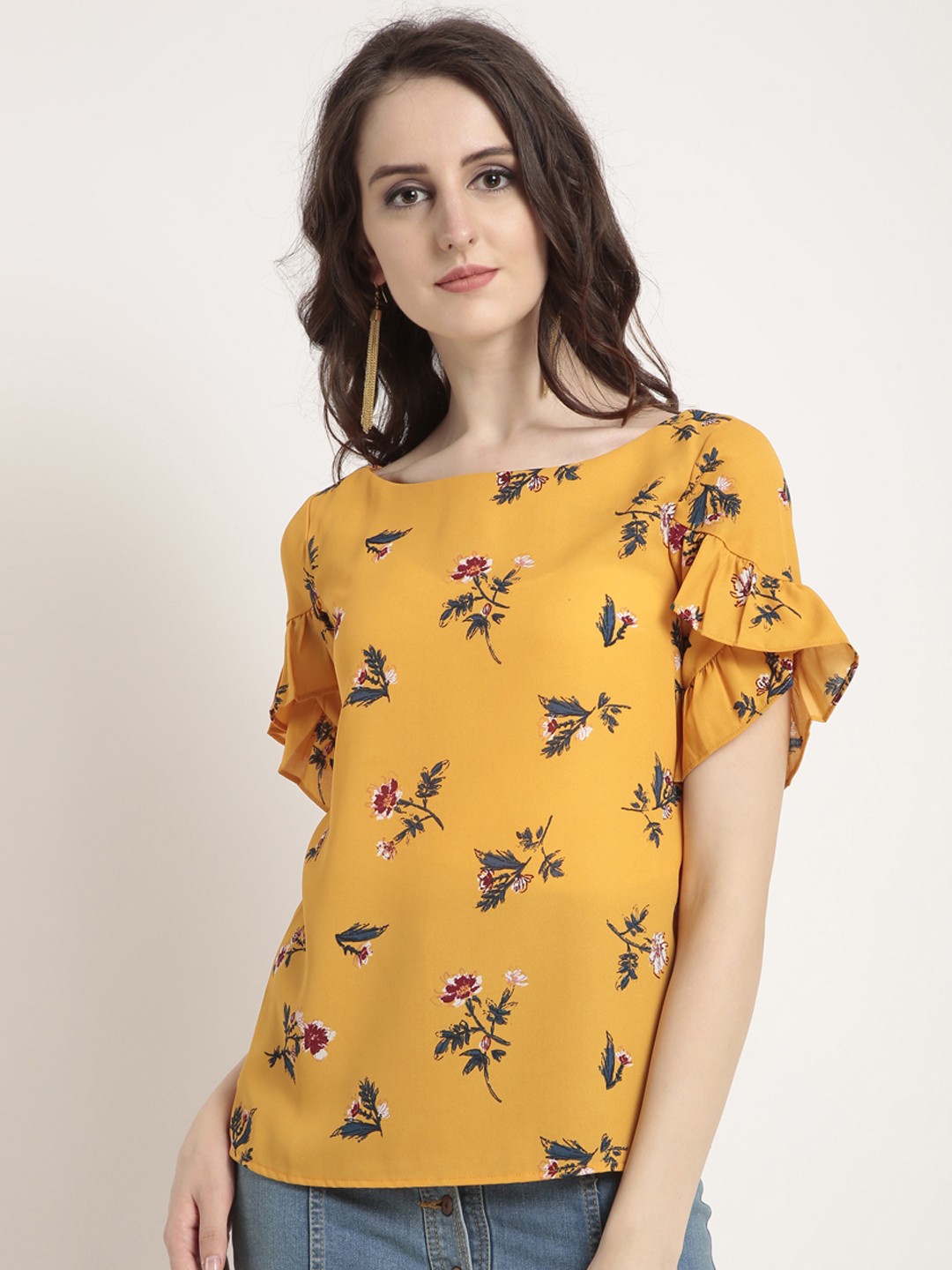 

RARE Women Yellow Printed Top