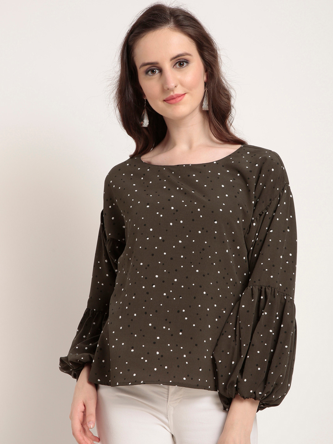 

RARE Women Olive Green Printed Top