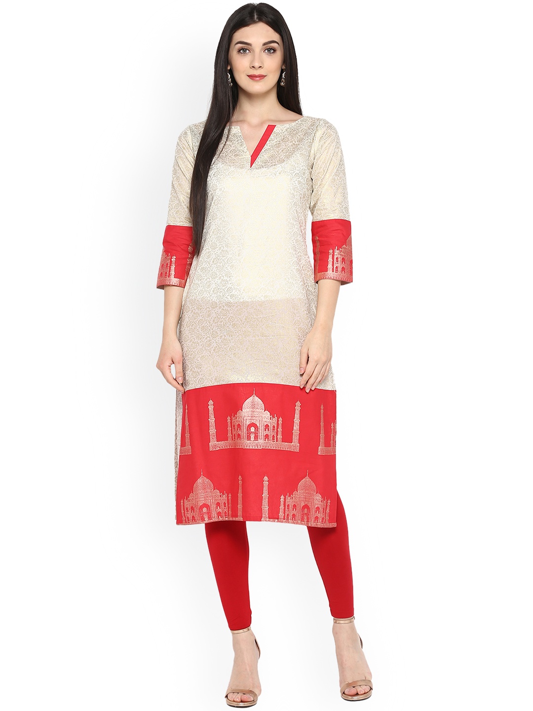 

Ahalyaa Women Printed Straight Kurta, Off white