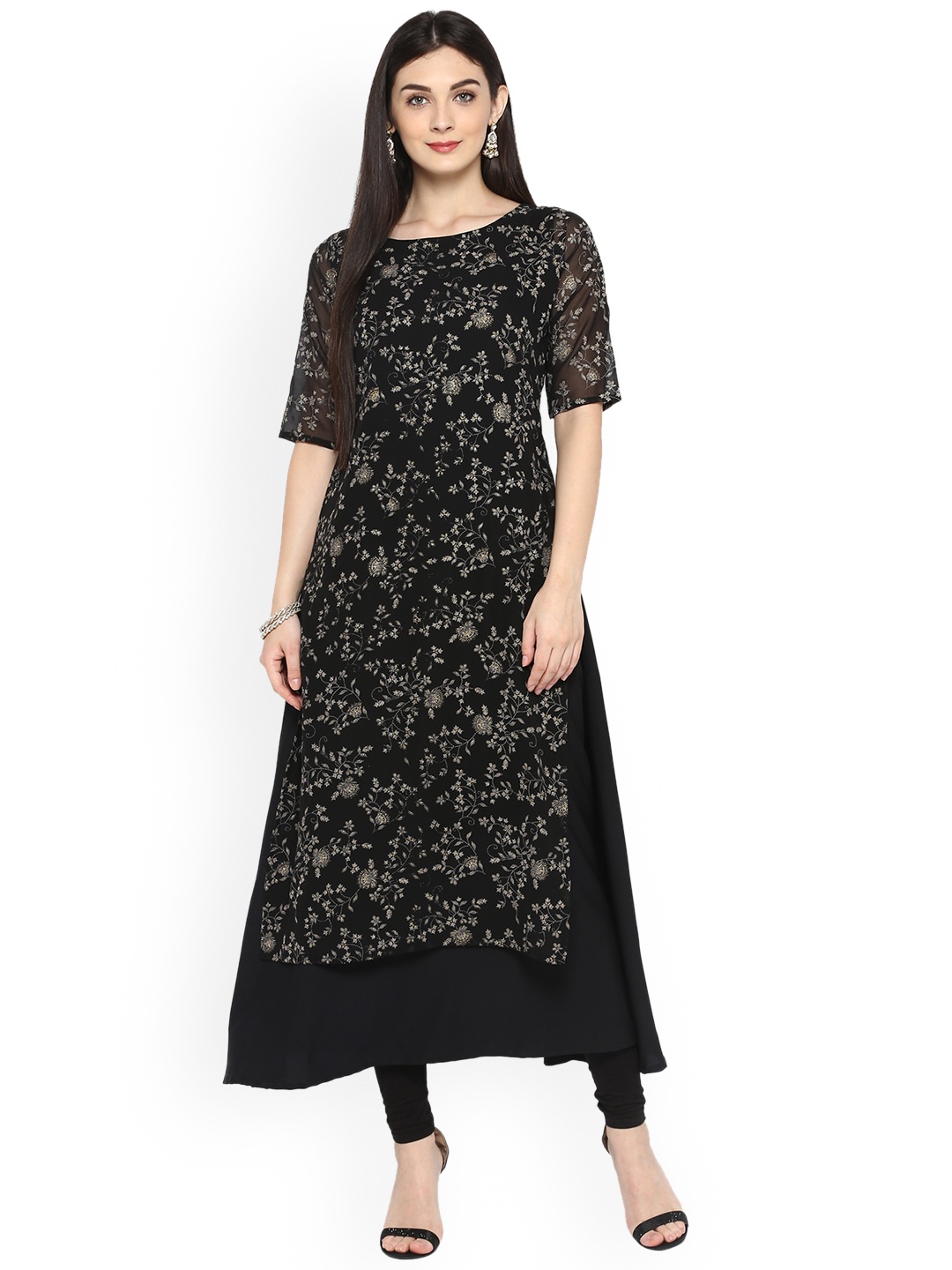 

Ahalyaa Women Black Printed A-Line Kurta
