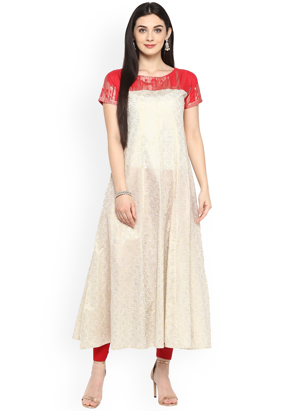 

Ahalyaa Women Beige & Orange Printed Anarkali Kurta