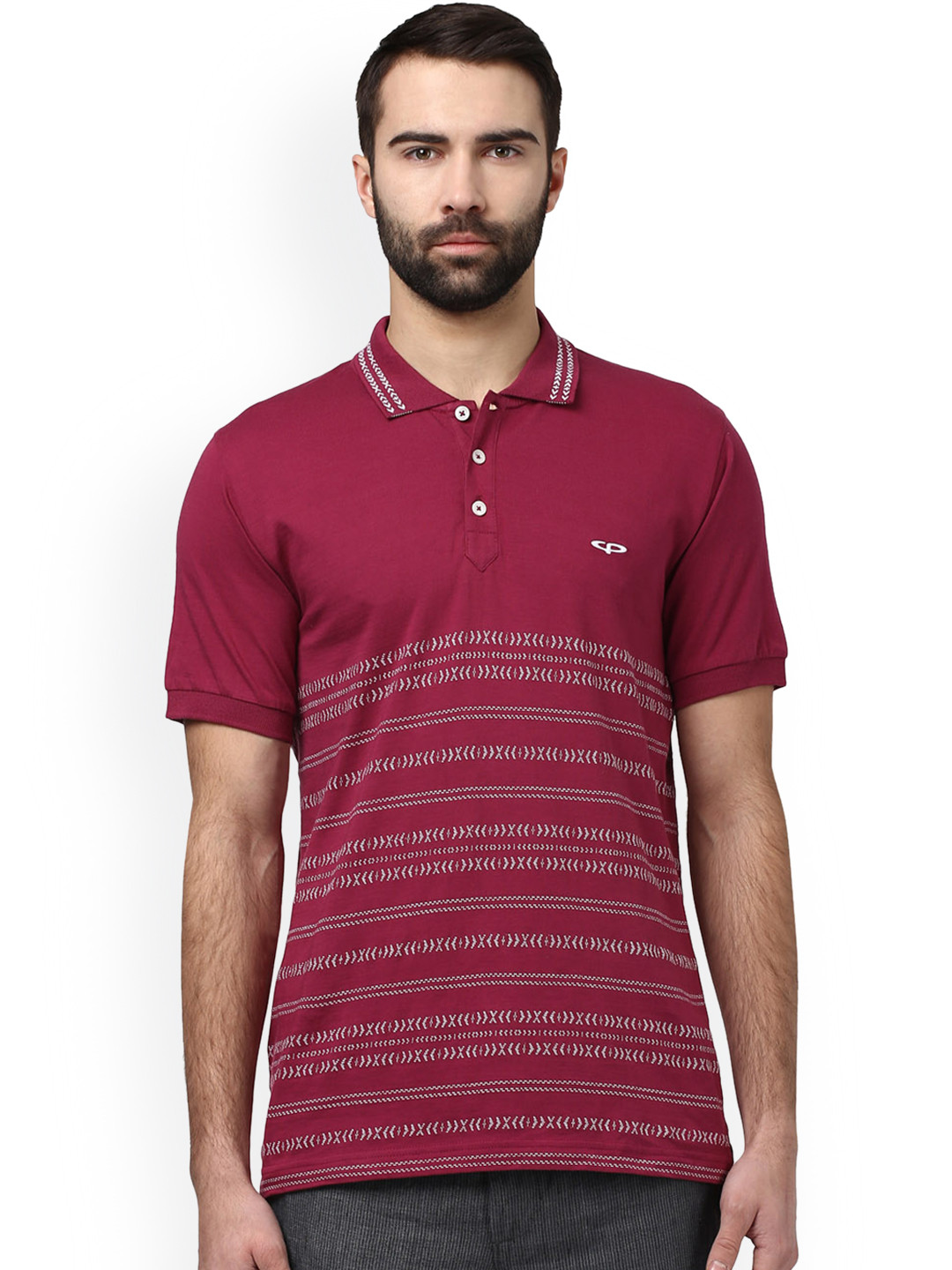 

ColorPlus Men Maroon Printed Polo Collar T-shirt