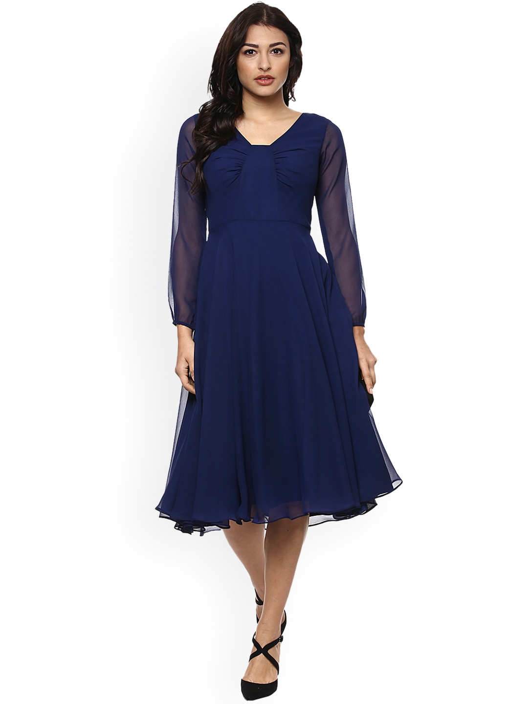 

MABISH by Sonal Jain Women Blue Solid Fit and Flare Dress