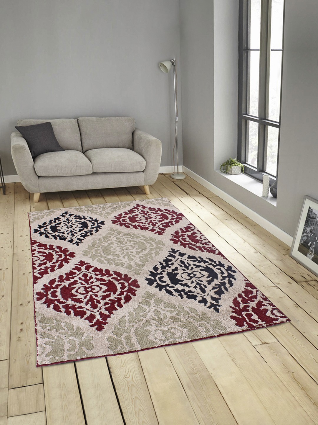 

ROMEE Beige, Black & Maroon Printed Carpet