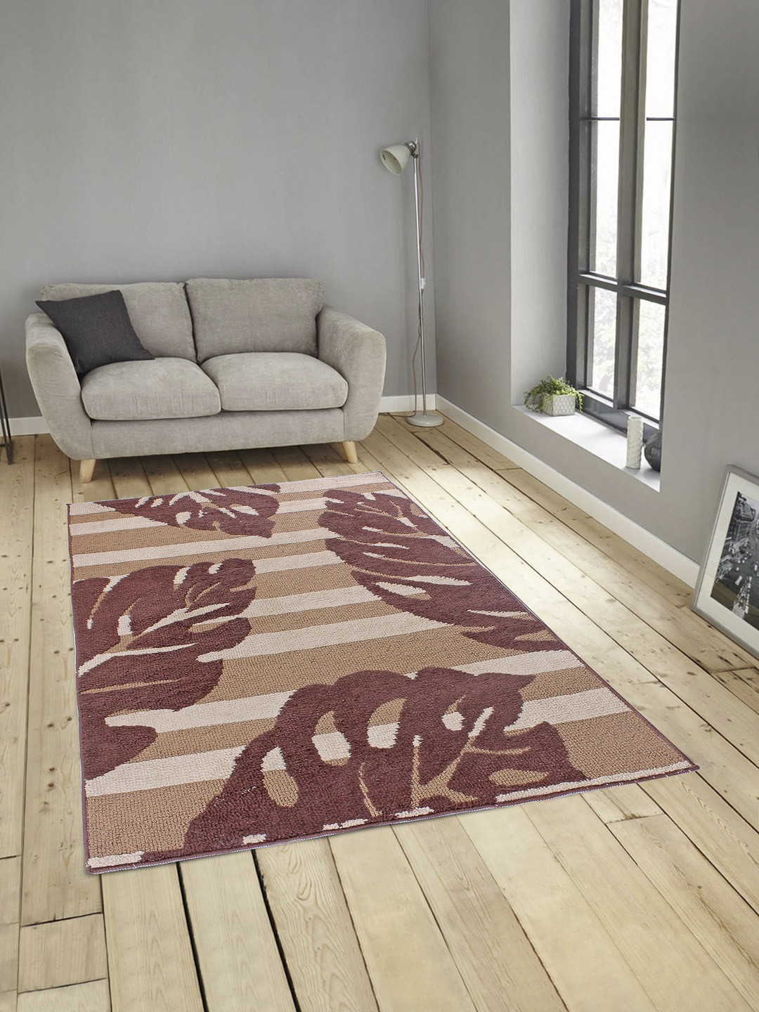 

ROMEE Beige, Off-White & Maroon Floral Printed Carpet