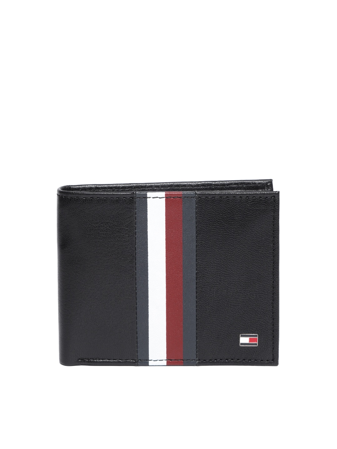

Tommy Hilfiger Men Black & White Striped Leather Two Fold Wallet