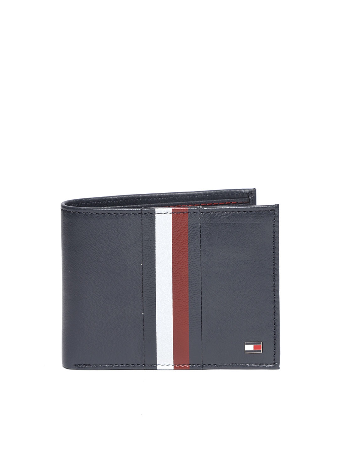 

Tommy Hilfiger Men Navy Blue & Red Striped Leather Two Fold Wallet