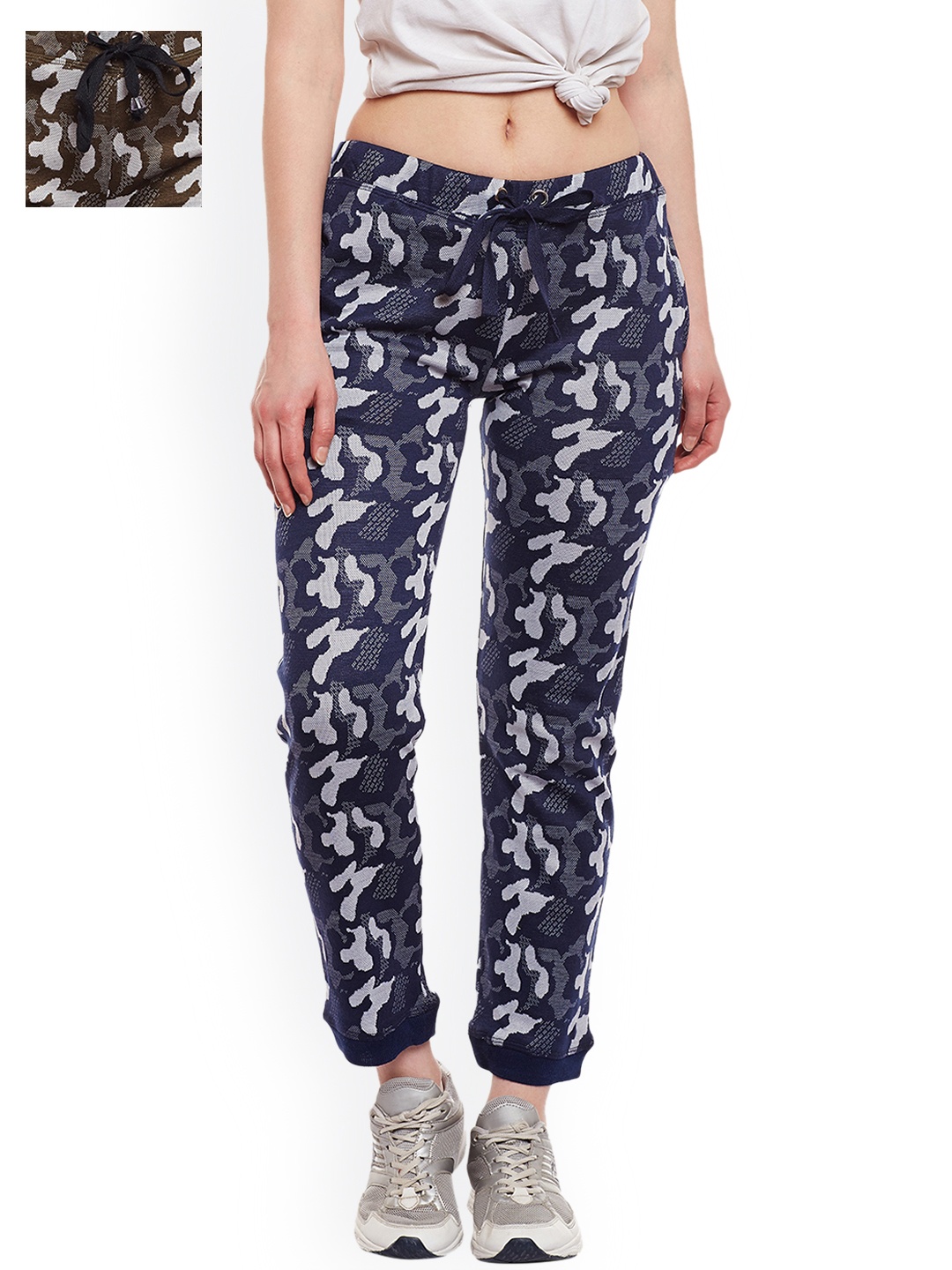 

VIMAL JONNEY Women Pack of 2 Self-Design Slim Fit Track Pants, Navy blue