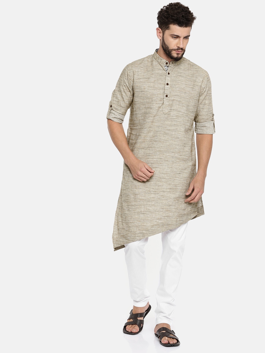 

Freehand Men Beige & White Solid Kurta with Pyjamas