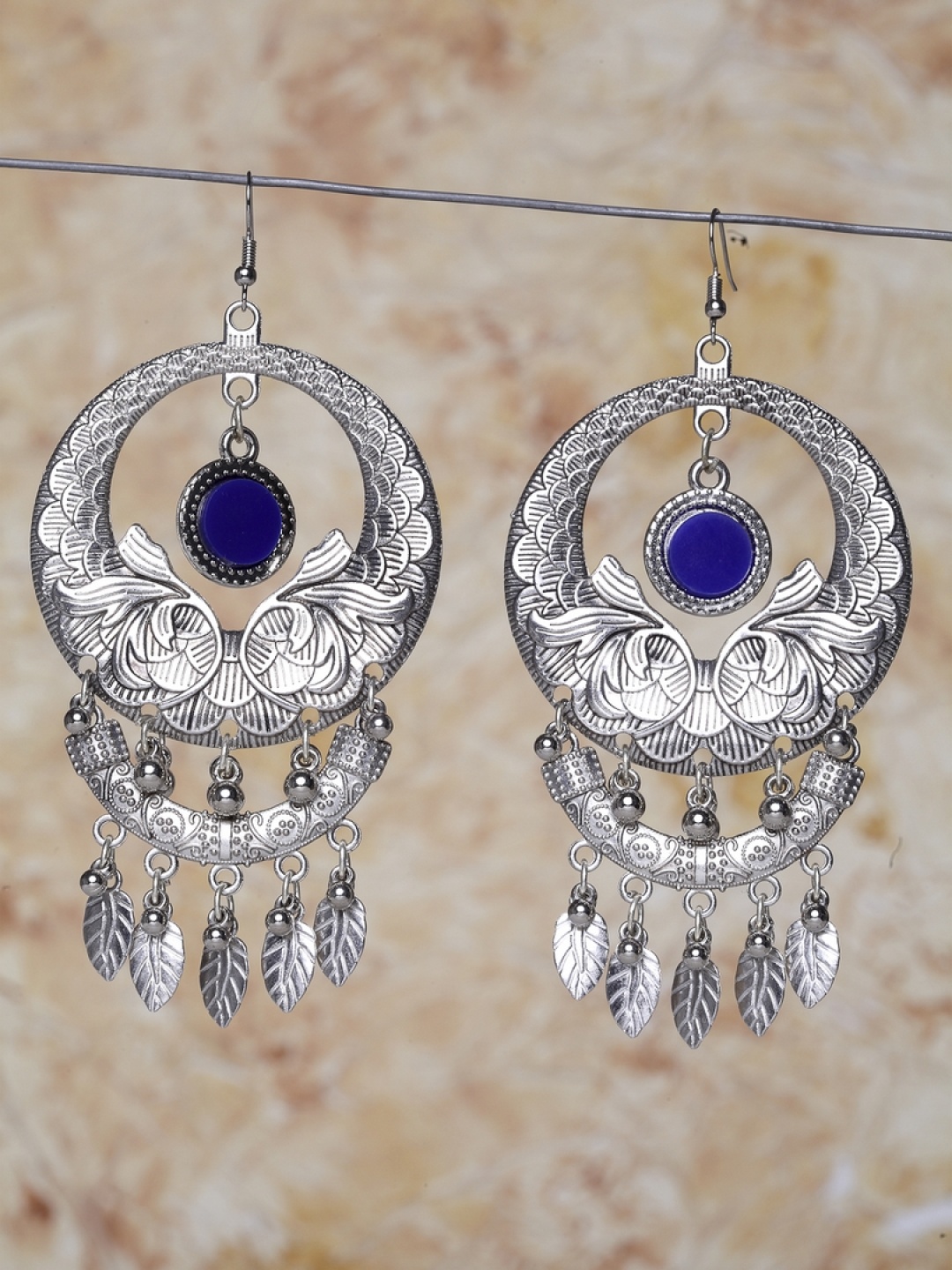 

Moedbuille Silver-Toned & Blue Circular Chandbalis