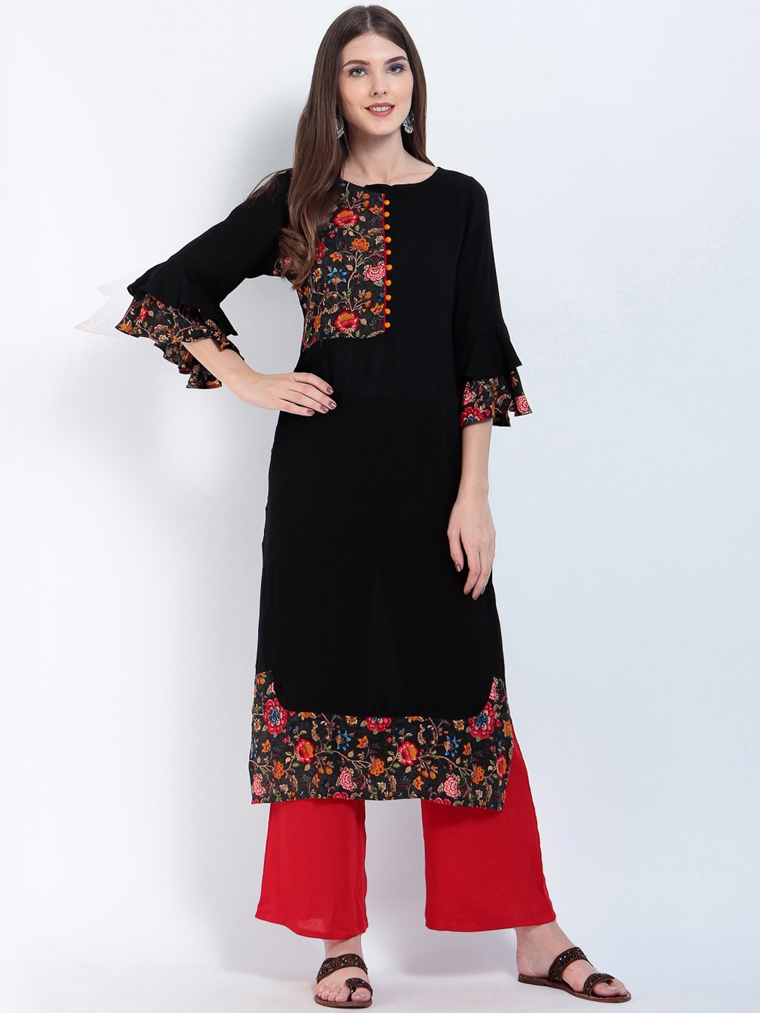 

Ives Women Black Floral Printed Straight Kurta