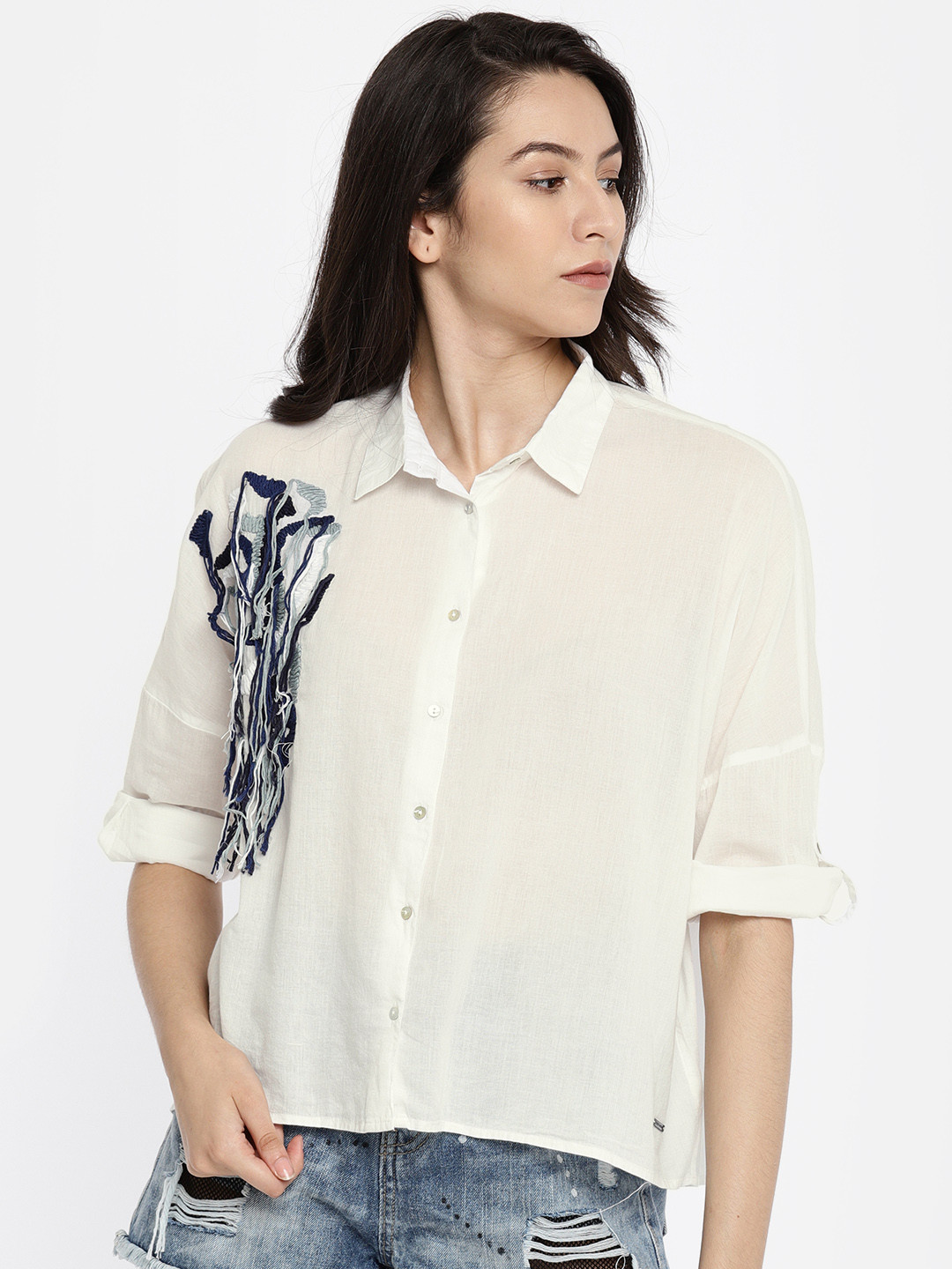 

Vero Moda Women White Regular Fit Self Design Casual Shirt