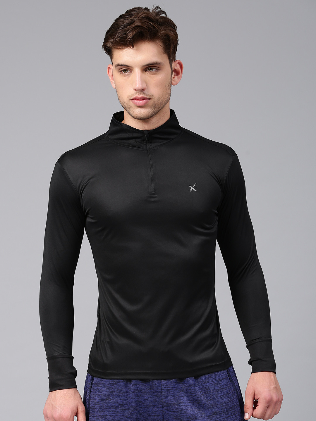 

HRX by Hrithik Roshan Men Black Solid High Neck T-shirt