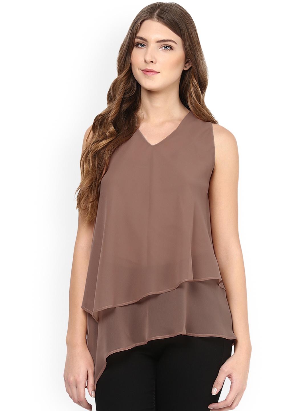 

MABISH by Sonal Jain Women Brown Solid Tiered Top