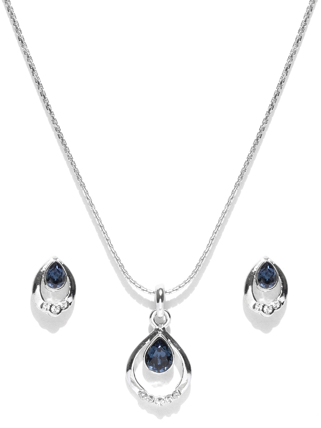 

Mahi Silver-Toned & Navy Stone-Studded Jewellery Set
