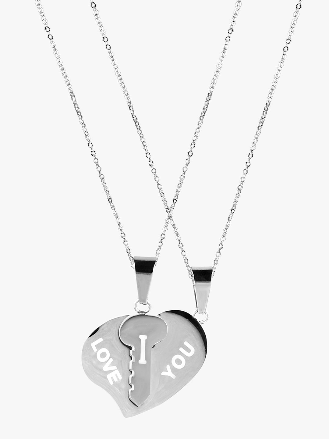 

Peora Unisex Set of 2 Silver-Toned Pendants With Chain