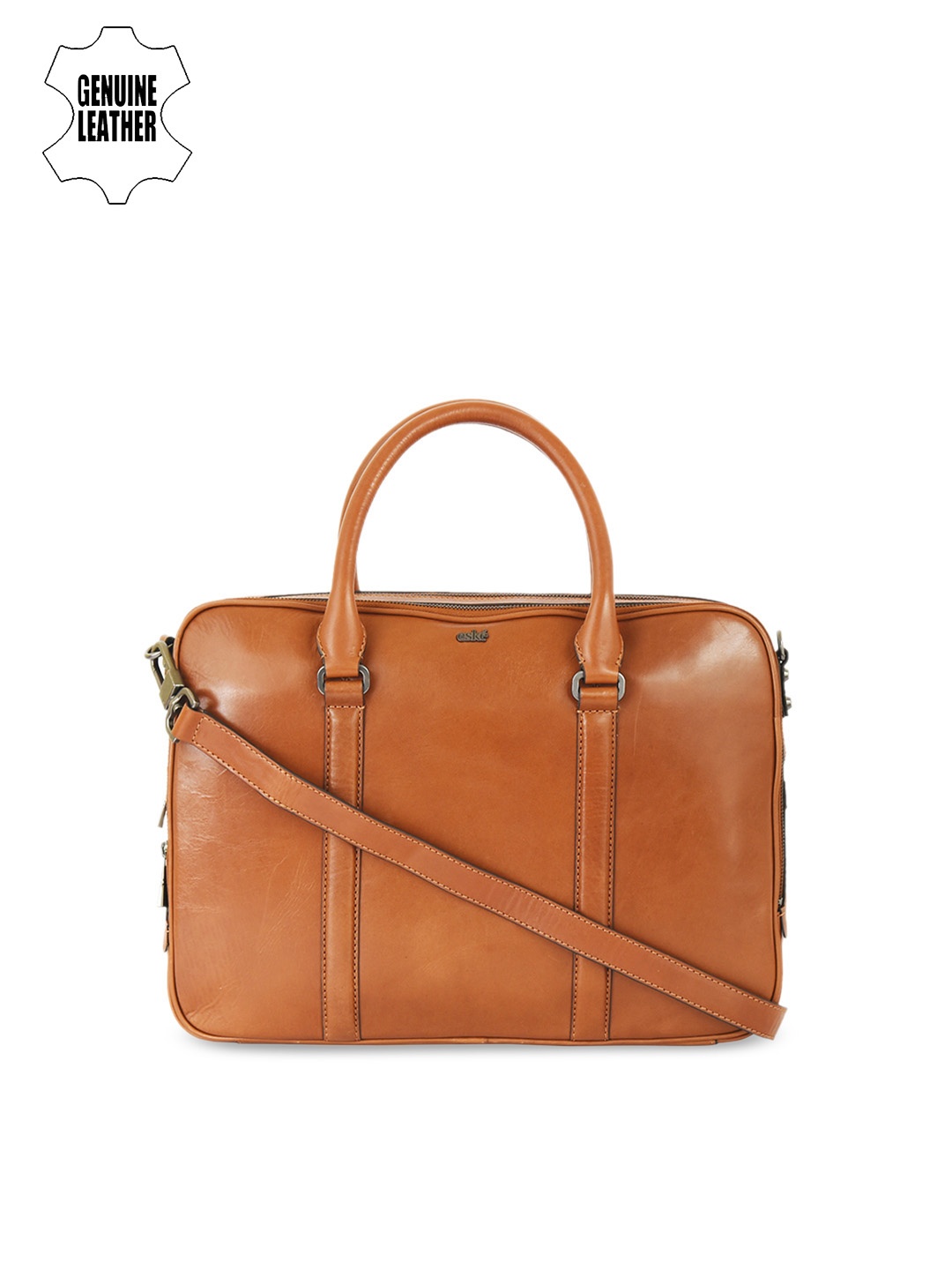 

Eske Men Tan Solid Leather Laptop Bag