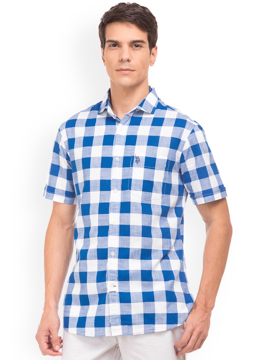 

U.S. Polo Assn. Men Blue Regular Fit Checked Casual Shirt