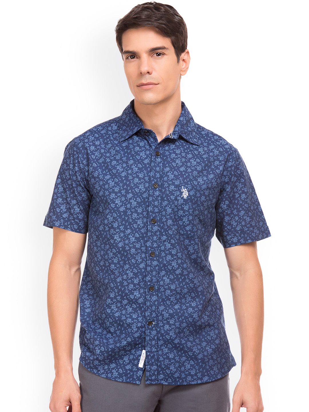 

U.S. Polo Assn. Men Blue Regular Fit Printed Casual Shirt