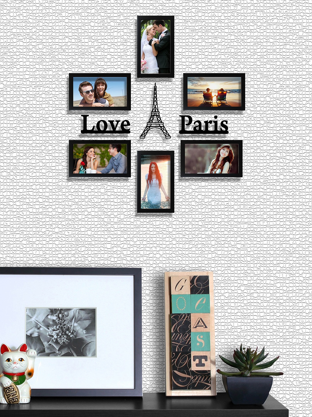 

Random Set of 6 Black Photo Frames With Love Paris Plaque