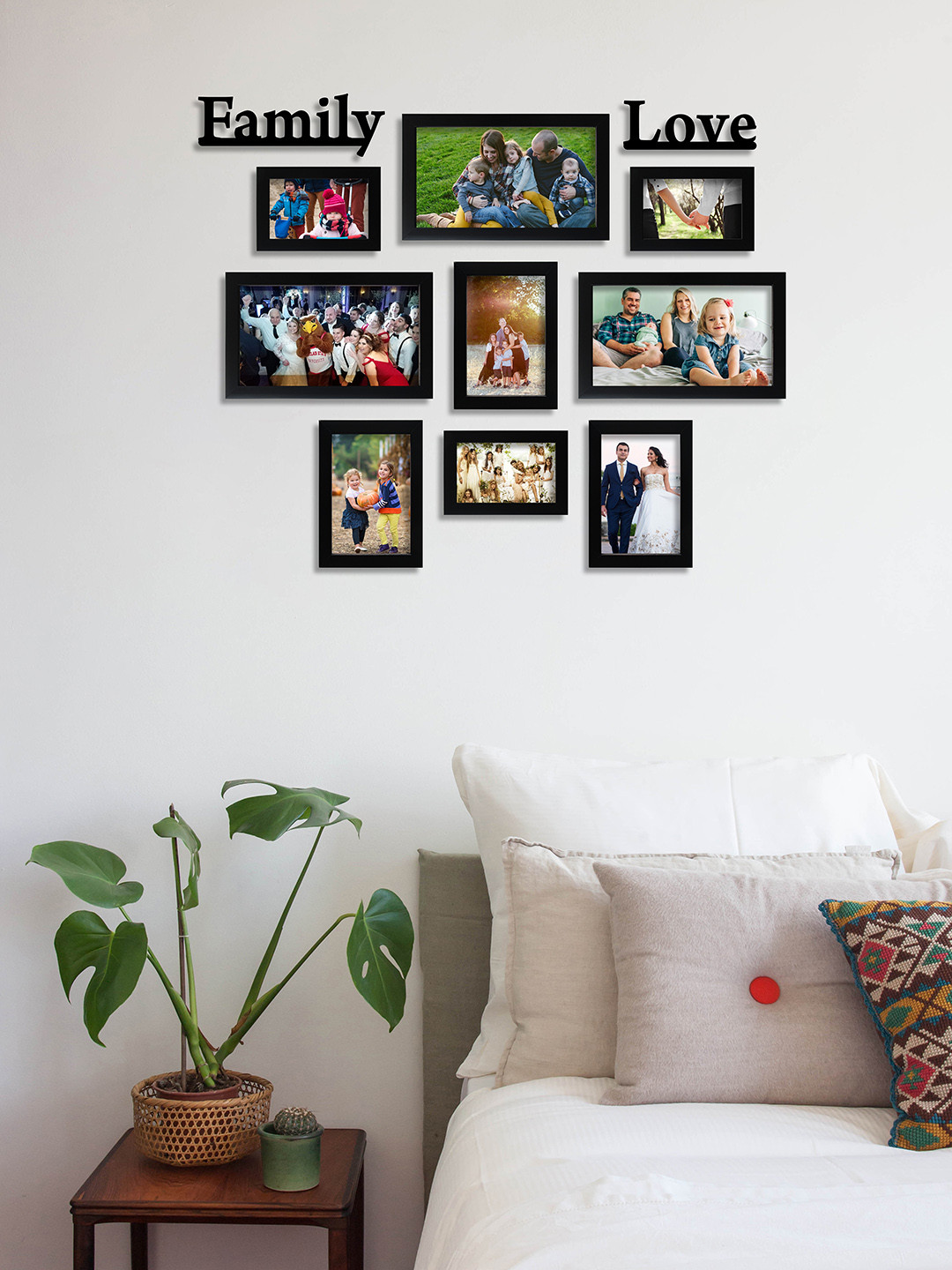 

Random Set of 9 Black Photo Frames With Family Love Plaque
