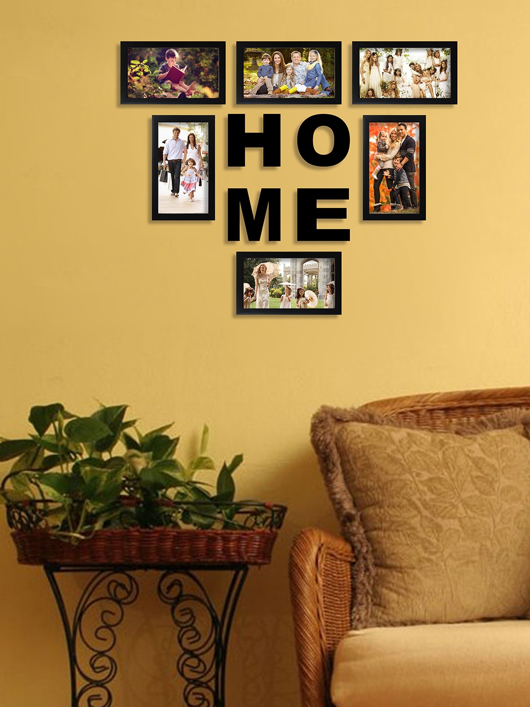 

Random Set of 6 Black Solid Photo Frames With HOME Plaque