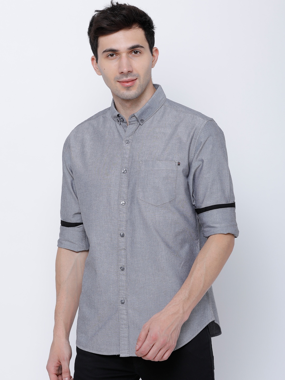 

Black coffee Men Grey Slim Fit Solid Casual Shirt