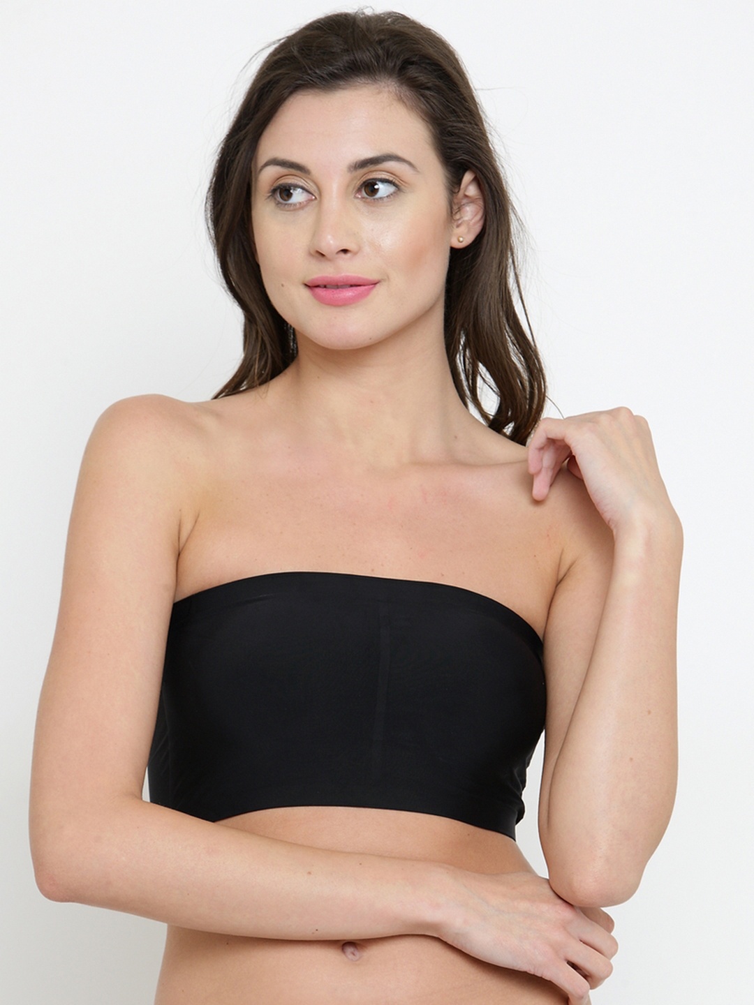 

PrettyCat Black Solid Non-Wired Lightly Padded Bandeau Bra PC-SB-5094