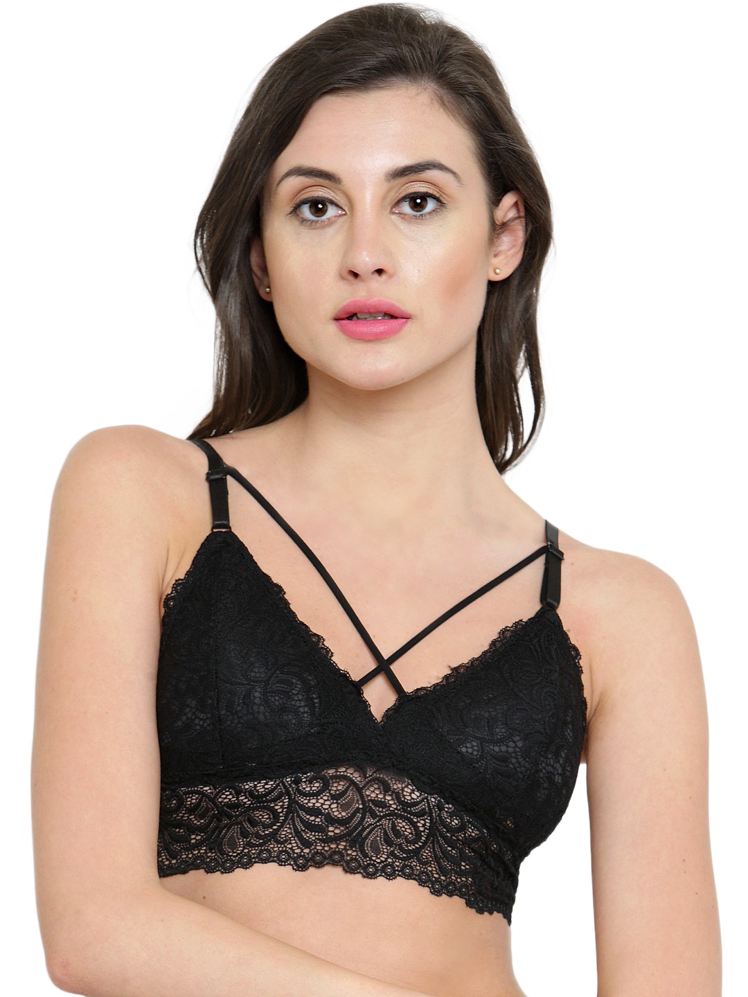 

PrettyCat Black Lace Non-Wired Lightly Padded Bralette Bra PC-SB-5079