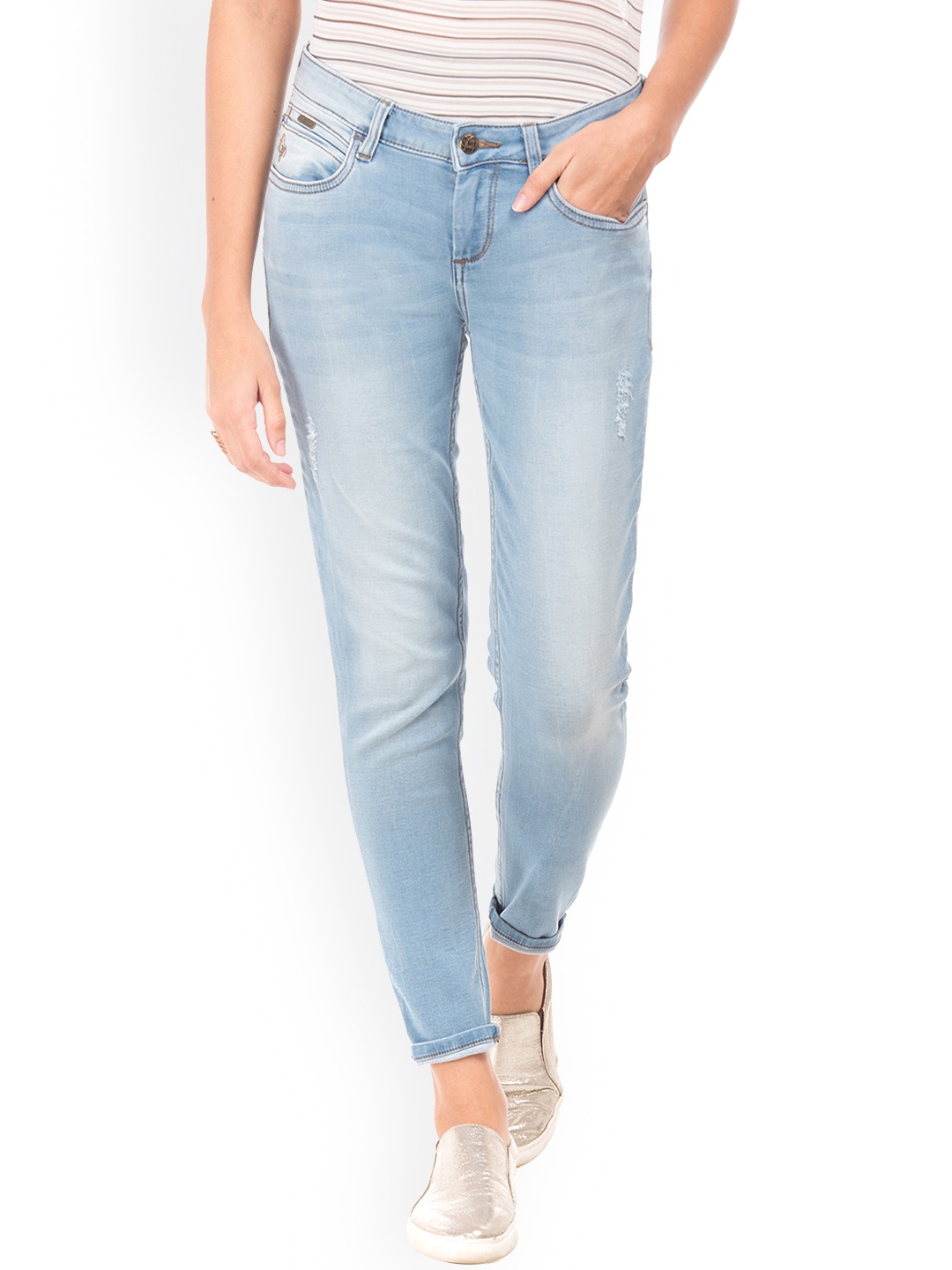 

Flying Machine Women Blue Skinny Fit Mid-Rise Low Distress Jeans